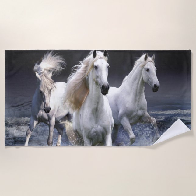 Horses running  throw pillow beach towel (Front)