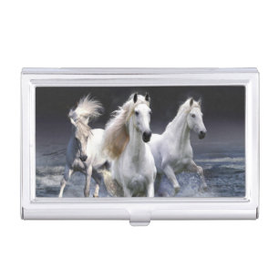 Horses running throw pillow business card case