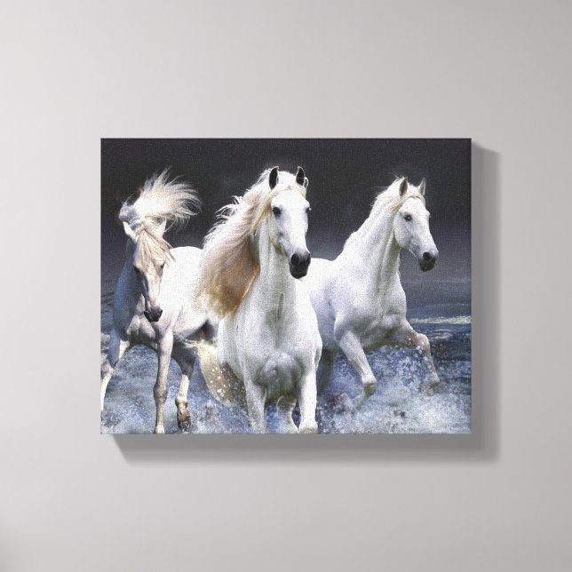 Horses running  throw pillow canvas print (Front)