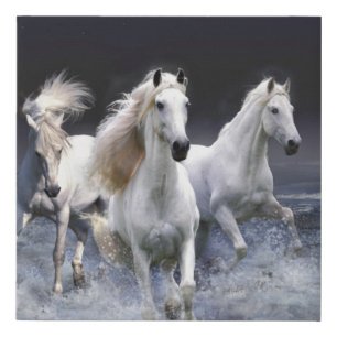 Horses running throw pillow faux canvas print