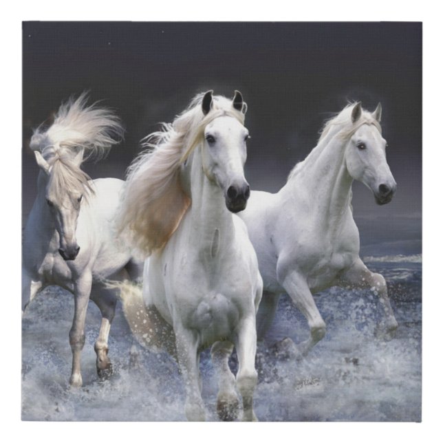 Horses running  throw pillow faux canvas print (Front)