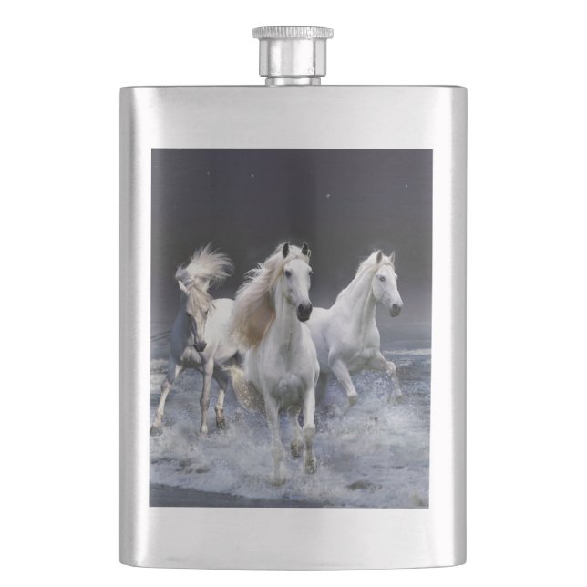 Horses running  throw pillow flask (Front)