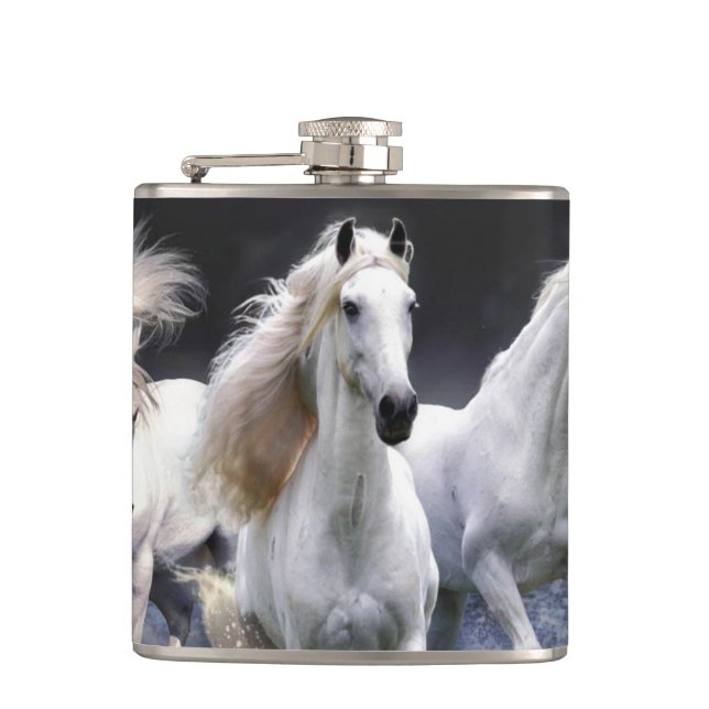 Horses running  throw pillow flask (Front)