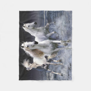 Horses running throw pillow fleece blanket