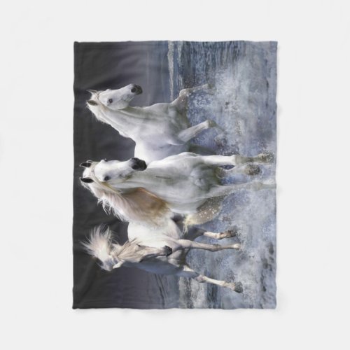 Horses running  throw pillow fleece blanket