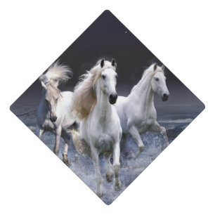 Horses running throw pillow graduation cap topper