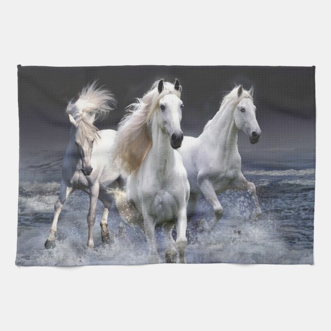 Horses running  throw pillow kitchen towel (Horizontal)