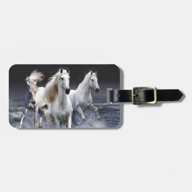Horses running  throw pillow luggage tag (Front Horizontal)