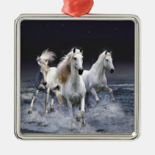 Horses running throw pillow metal ornament