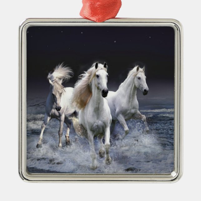 Horses running  throw pillow metal ornament (Front)
