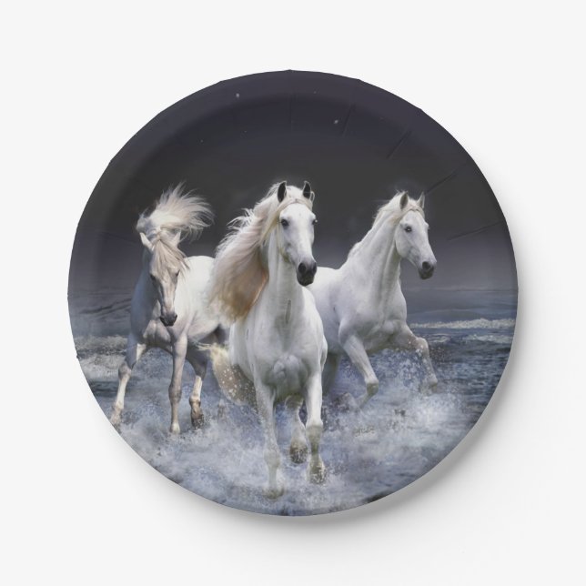 Horses running  throw pillow paper plates (Front)