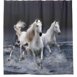 Horses running throw pillow shower curtain