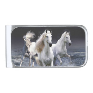 Horses running throw pillow silver finish money clip