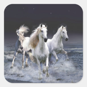 Horses running  throw pillow square sticker