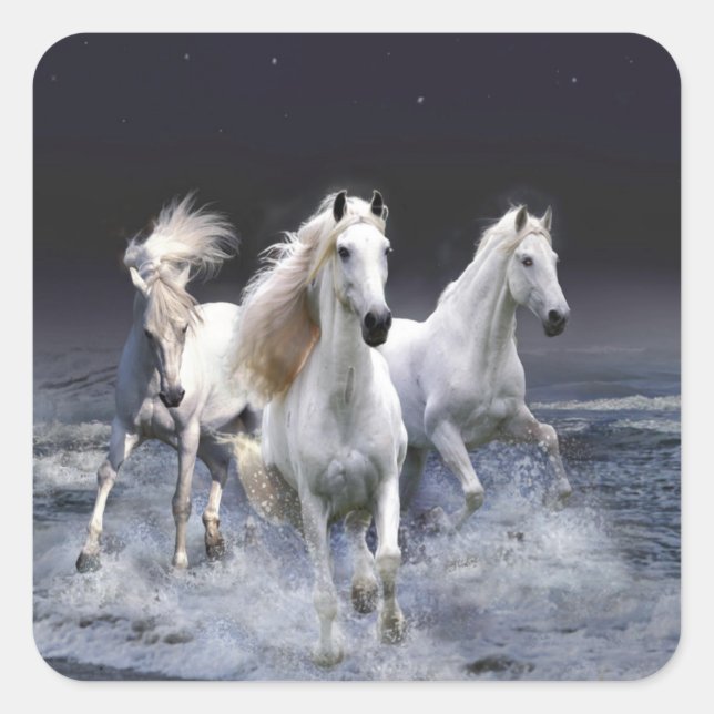 Horses running  throw pillow square sticker (Front)