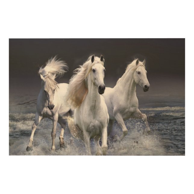 Horses running  throw pillow wood wall art (Front)