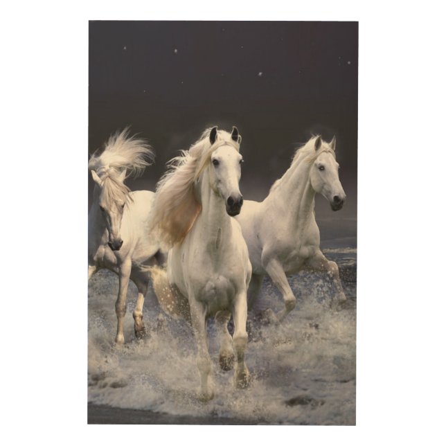 Horses running  throw pillow wood wall art (Front)
