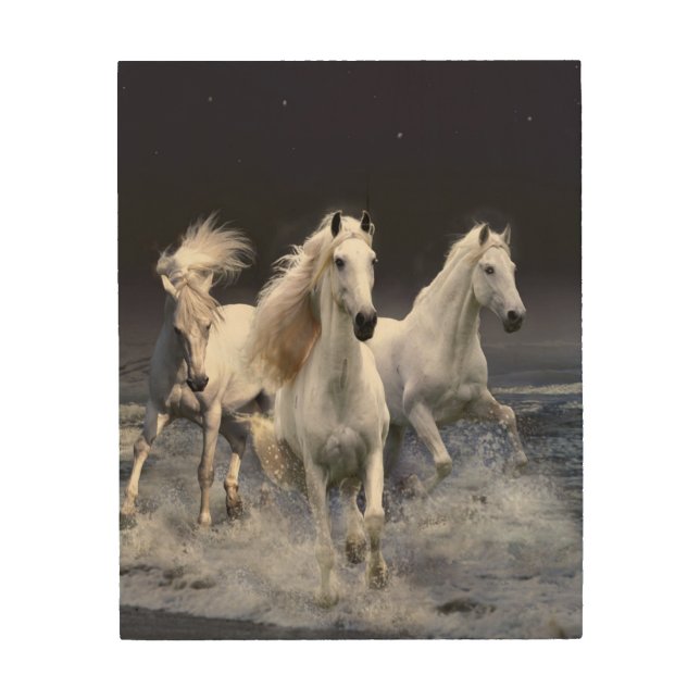 Horses running  throw pillow wood wall art (Front)