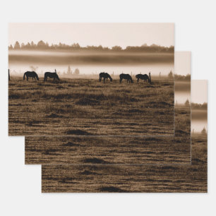 Horses Rustic Vintage Sepia Texture Decoupage Wrapping Paper Sheets