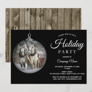 Horses & Rustic Wood Corporate Holiday Party Invitation