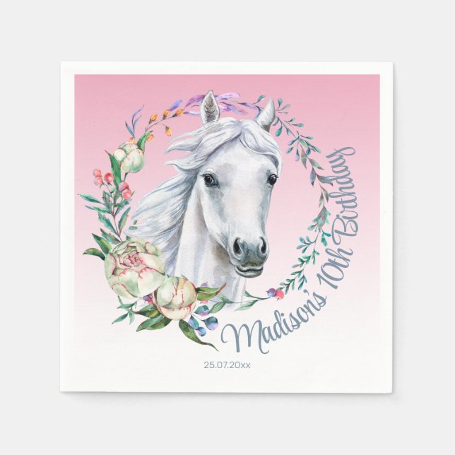 Horses saddle up cowgirl birthday personalized napkins (Front)