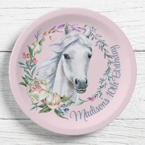 Horses saddle up cowgirl birthday personalized paper plates