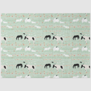 Horses Sheep Farm Pink Orange Flowers Tissue Paper
