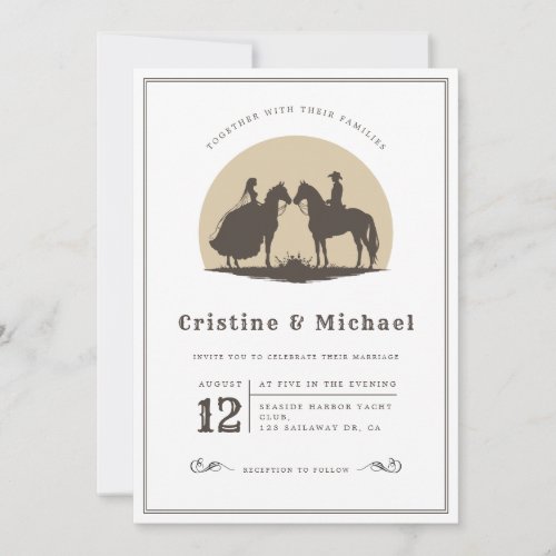 horses silhouette Cowboy wedding Invitation