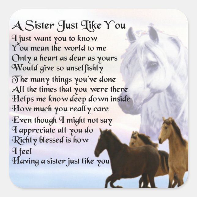 Horses  Sister Poem Square Sticker (Front)