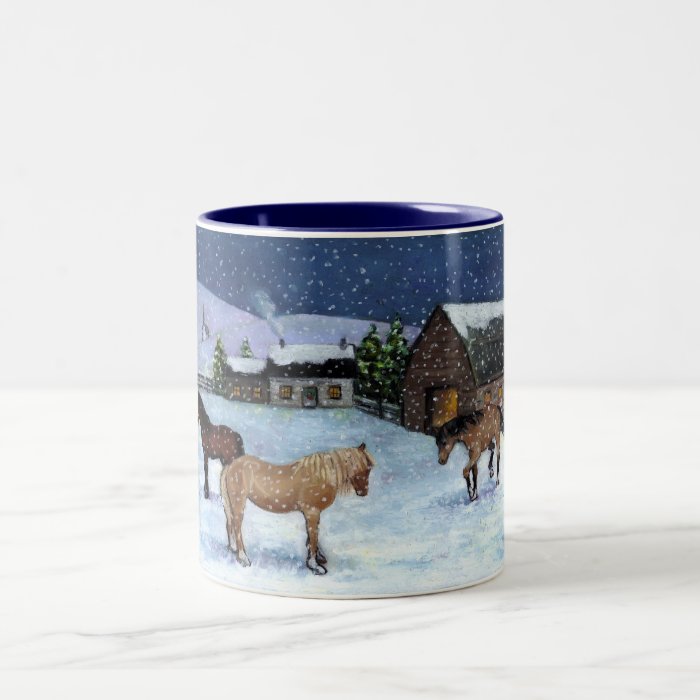 HORSES, SNOW PASTEL ART CHRISTMAS MUG