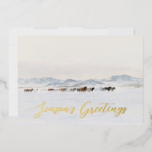 Horses Snowy Winter Christmas Equestrian Business Foil Holiday Card