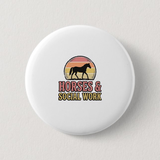 Horses & Social Work Retro Sunset Vector Design_1 Button (Front)