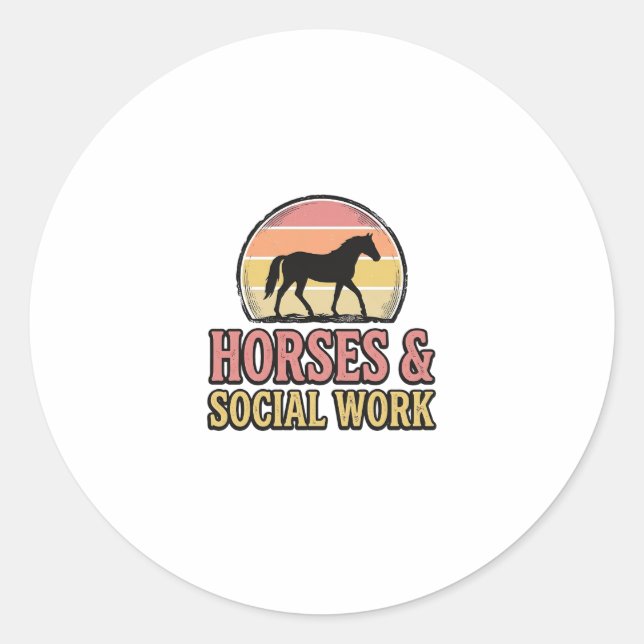 Horses & Social Work Retro Sunset Vector Design_1 Classic Round Sticker (Front)