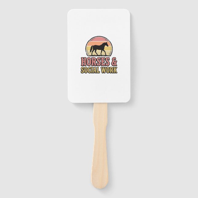 Horses & Social Work Retro Sunset Vector Design_1 Hand Fan (Front)