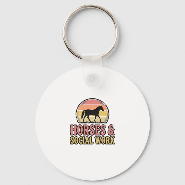 Horses & Social Work Retro Sunset Vector Design_1 Keychain (Front)