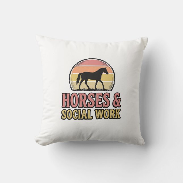 Horses & Social Work Retro Sunset Vector Design_1 Throw Pillow (Front)