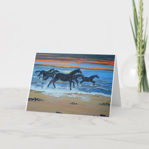 Horses Splashing In The Sea Card