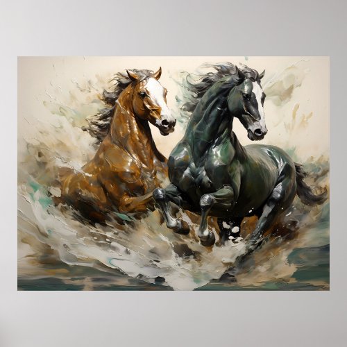 Horses Stallion Art Painting Poster