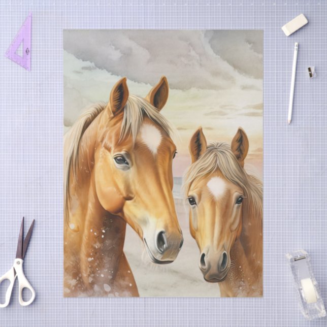 Horses Sunset Beach Scene Background Tissue Paper (Craft)