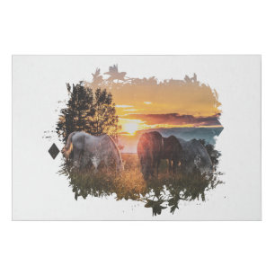 *~* Horses Sunset Grazing AR22 Equine Watercolor Faux Canvas Print