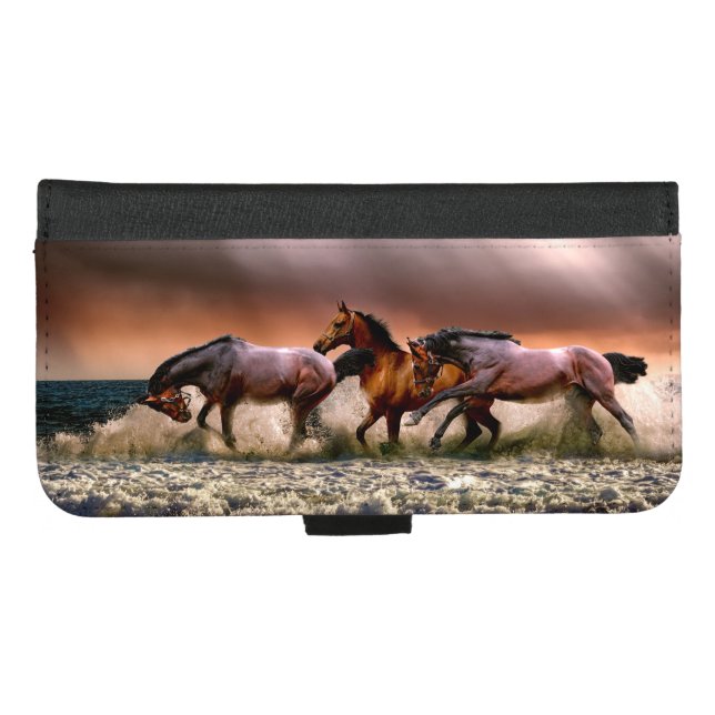 Horses Sunset Surf iPhone Wallet Case (Front (Horizontal))
