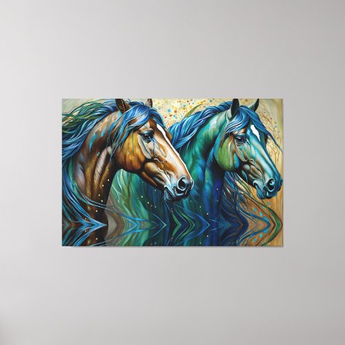 Horses Teal blue green brown Canvas Print