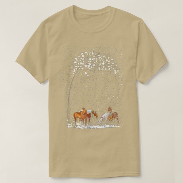 Horses Tree Winter Forest Snow  T-Shirt (Design Front)