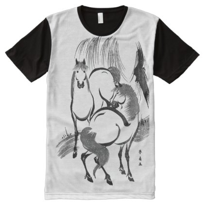 Horses under a willow tree. All-Over-Print T-Shirt
