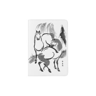 Horses under a willow tree. passport holder