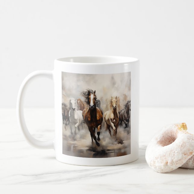 Horses Untamed Running Free Coffee Mug (With Donut)