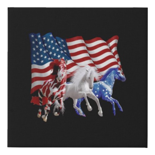 Horses Usa American Flag Horse Faux Canvas Print