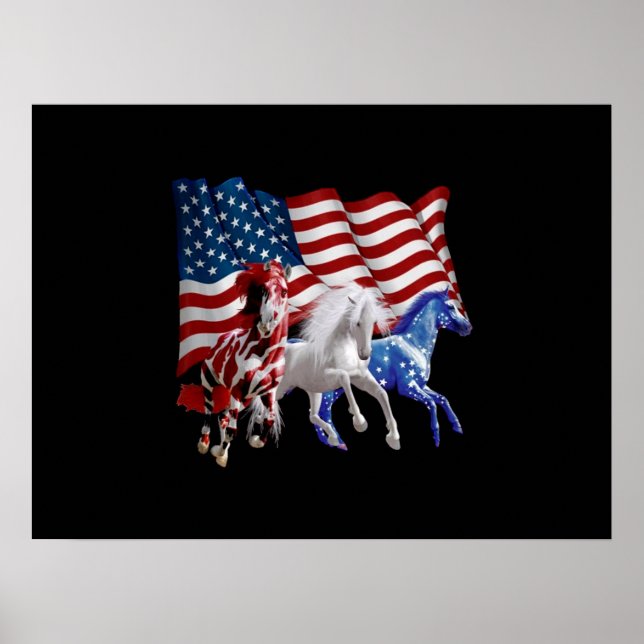 Horses Usa American Flag Horse Poster (Front)