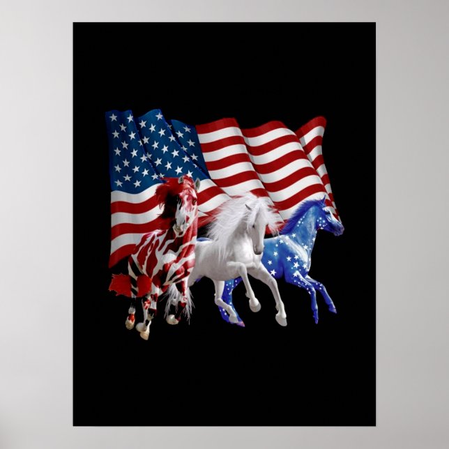 Horses Usa American Flag Horse Poster (Front)