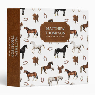Horses Watercolor Horseshoe Horse Saddles 3 Ring Binder